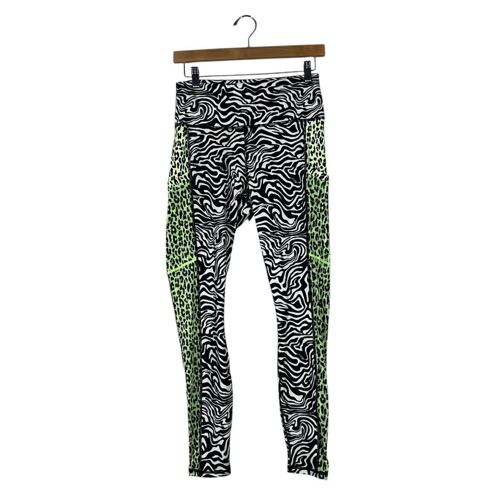 Fabletics On-The-Go Zebra Cheetah Leggings Black Green Animal Print Size S